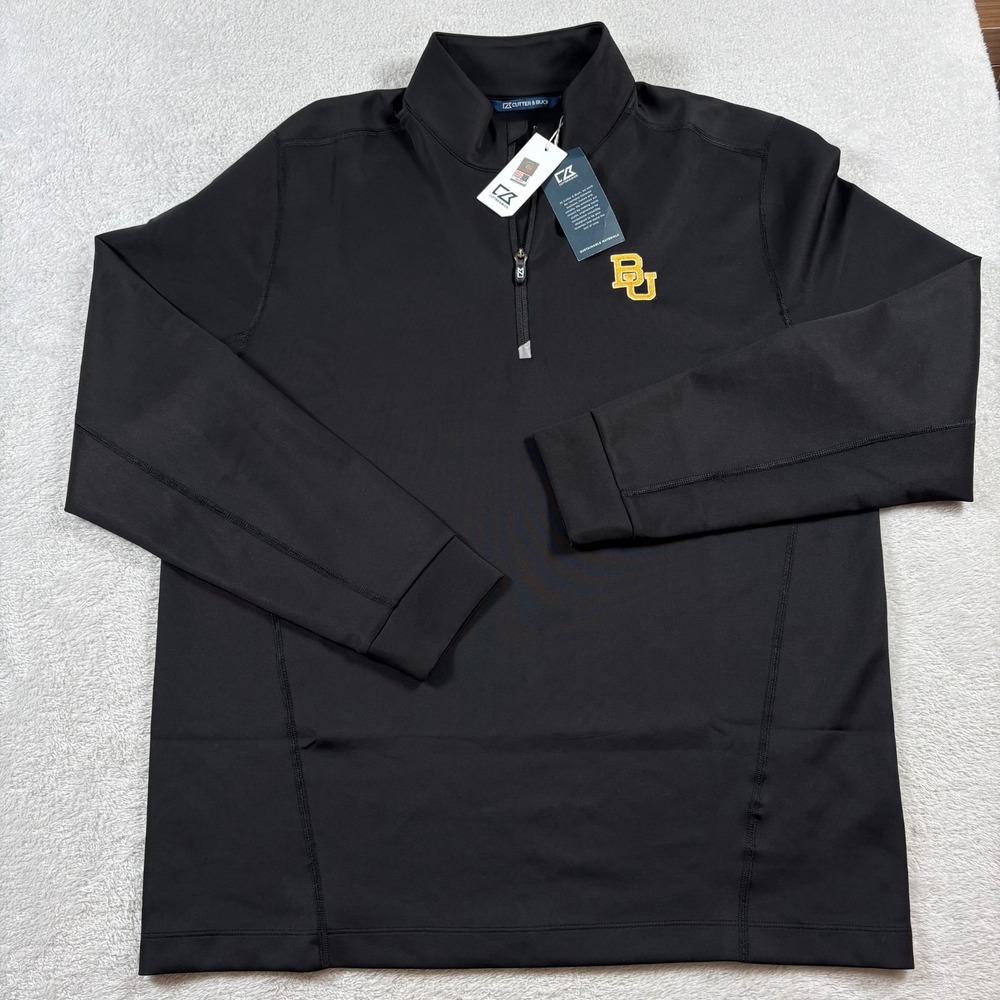 Cutter & Buck Traverse Stretch Eco‎ Jacket Mens Large Black 1/4 Zip Baylor Bears